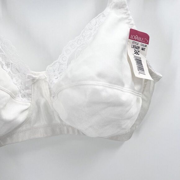 Vintage Lovable White Satin & Lace Full Coverage Unpadded Bra - Picture 3 of 6